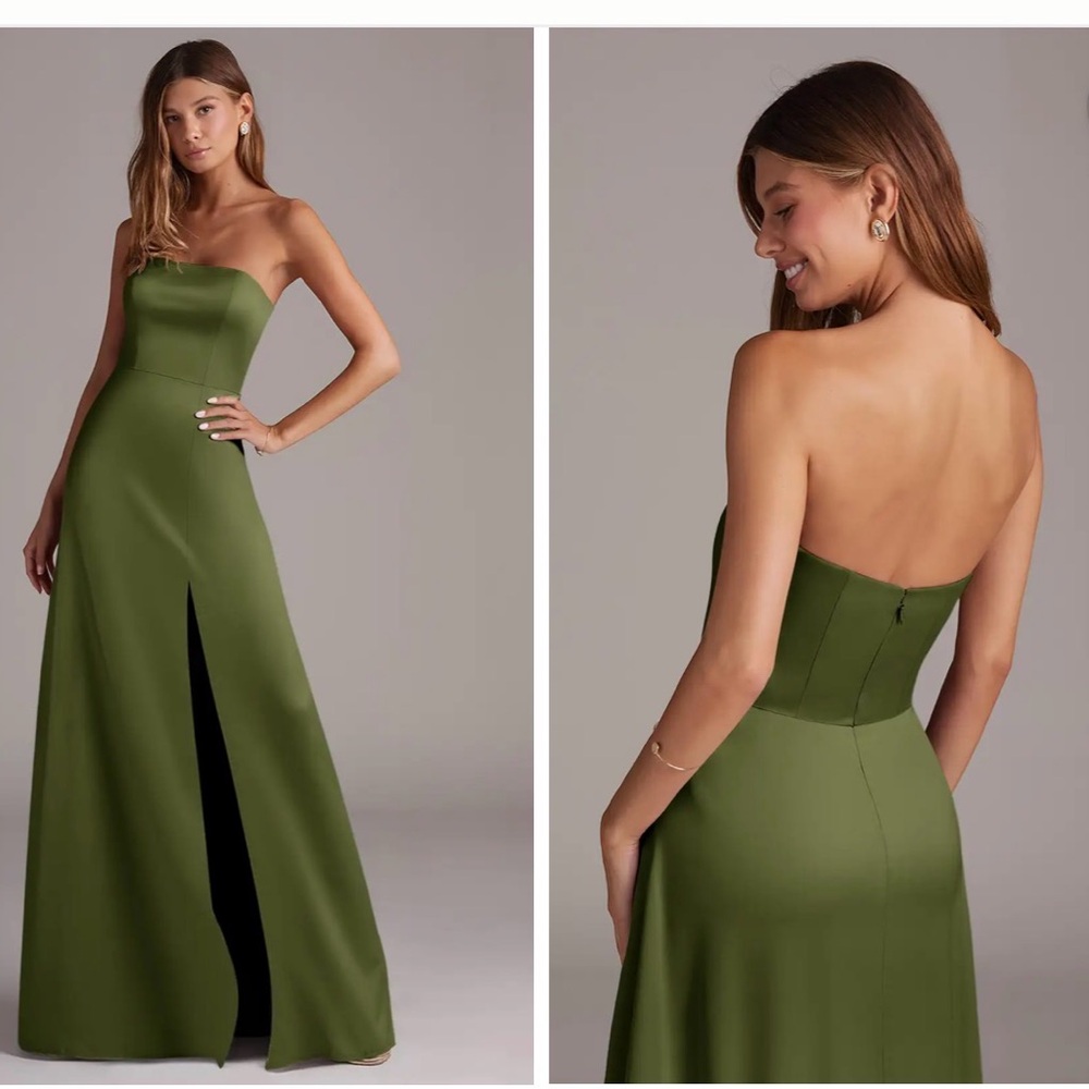 Azazie Wren Stretch Strapless Olive Dress